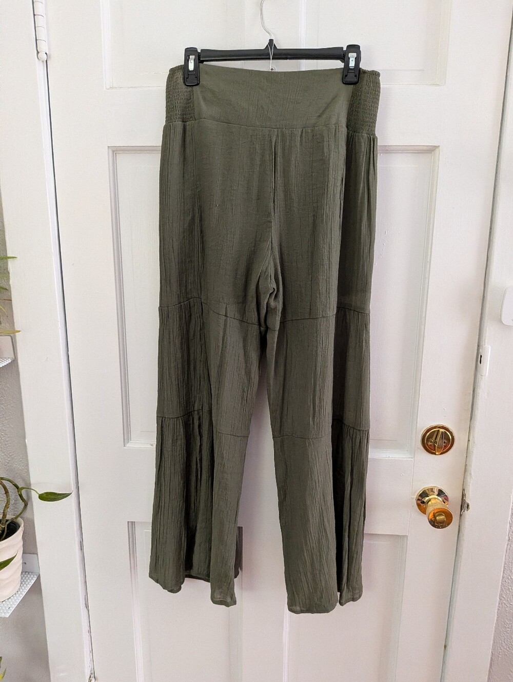 Nanette Lepore Olive Green Tie Front Wide Leg Tiered Pants Size M - Picture 4 of 5
